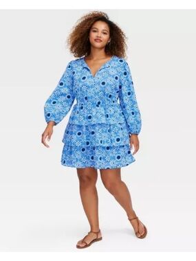 M - Roller Rabbit x Target women’s blue tiered mini a-line dress Star medallion